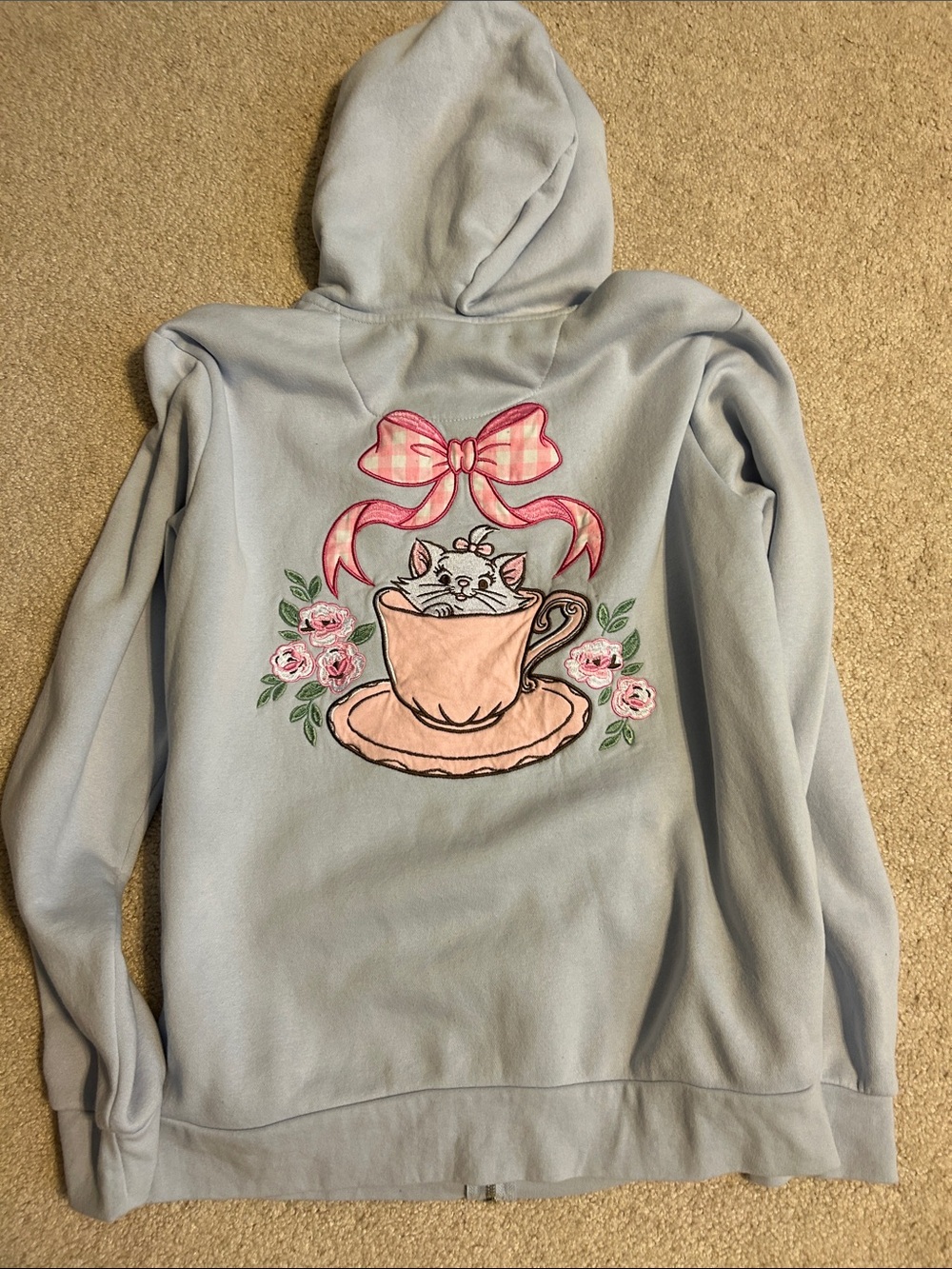 Disney Light Blue Embroidered Zip-Up Hoodie with Floral Tea Time Motifs - Picture 4 of 7